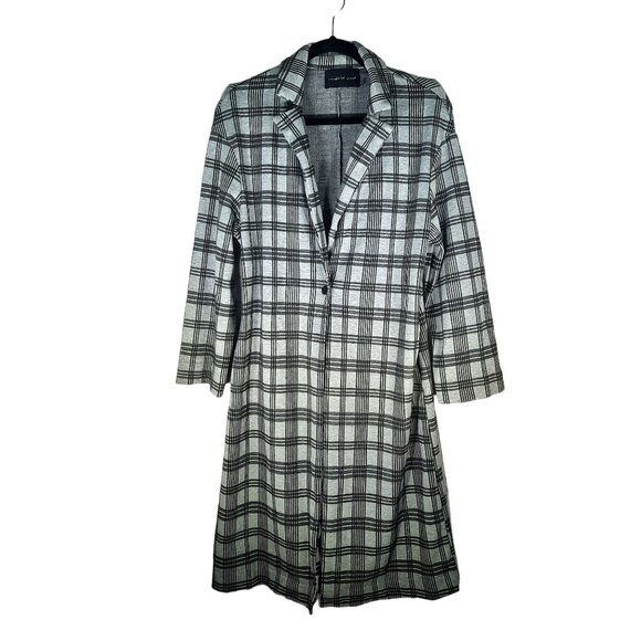 Mustard Seed Black Gray Checkered Jacket Trench Coat - Picture 10 of 10
